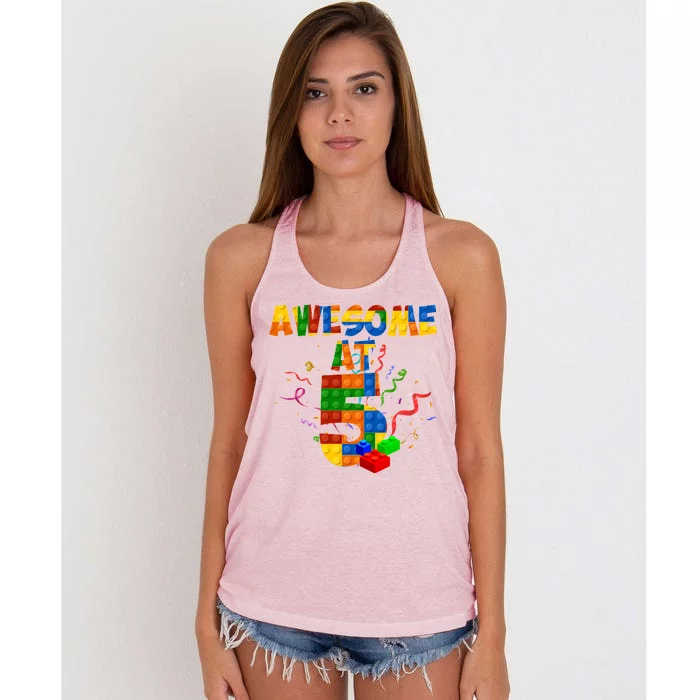 Awesome At 5 Cute Birthday Building Blocks Women's Knotted Racerback Tank