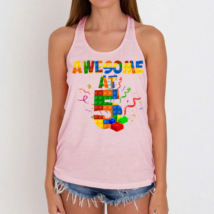 Awesome At 5 Cute Birthday Building Blocks Women's Knotted Racerback Tank