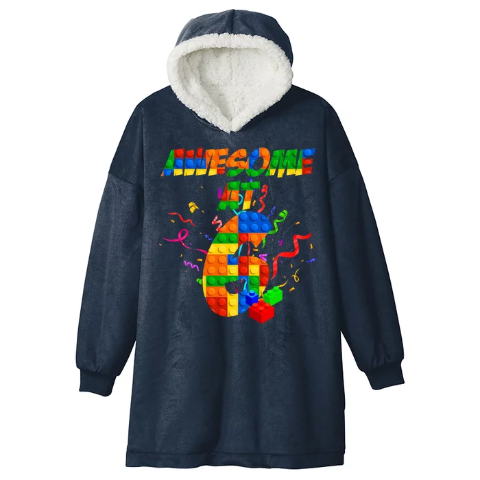 Awesome At 6 Cute Birthday Building Blocks Hooded Wearable Blanket