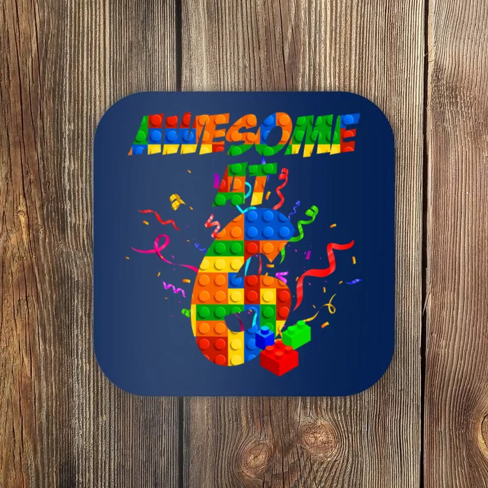 Awesome At 6 Cute Birthday Building Blocks Coaster