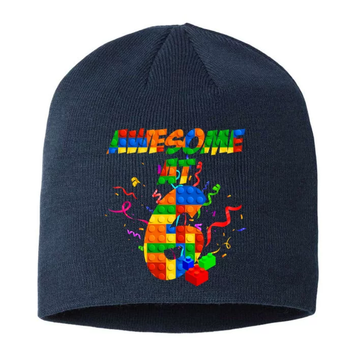 Awesome At 6 Cute Birthday Building Blocks 8 1/2in Sustainable Knit Beanie