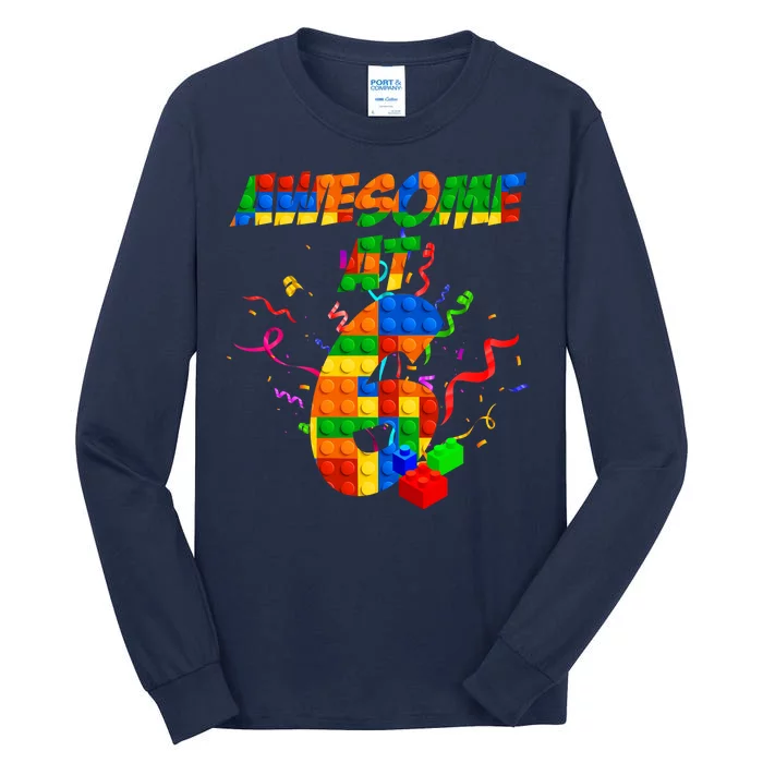 Awesome At 6 Cute Birthday Building Blocks Tall Long Sleeve T-Shirt