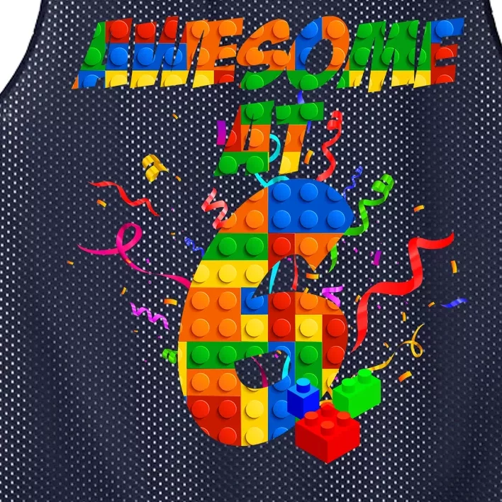 Awesome At 6 Cute Birthday Building Blocks Mesh Reversible Basketball Jersey Tank