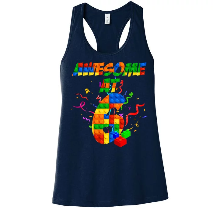 Awesome At 6 Cute Birthday Building Blocks Women's Racerback Tank