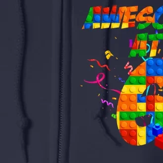 Awesome At 6 Cute Birthday Building Blocks Full Zip Hoodie