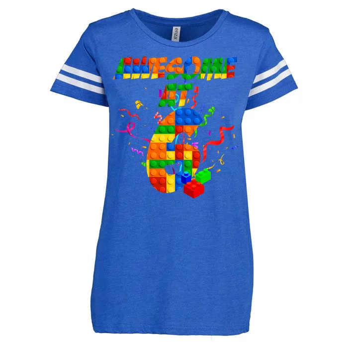 Awesome At 6 Cute Birthday Building Blocks Enza Ladies Jersey Football T-Shirt