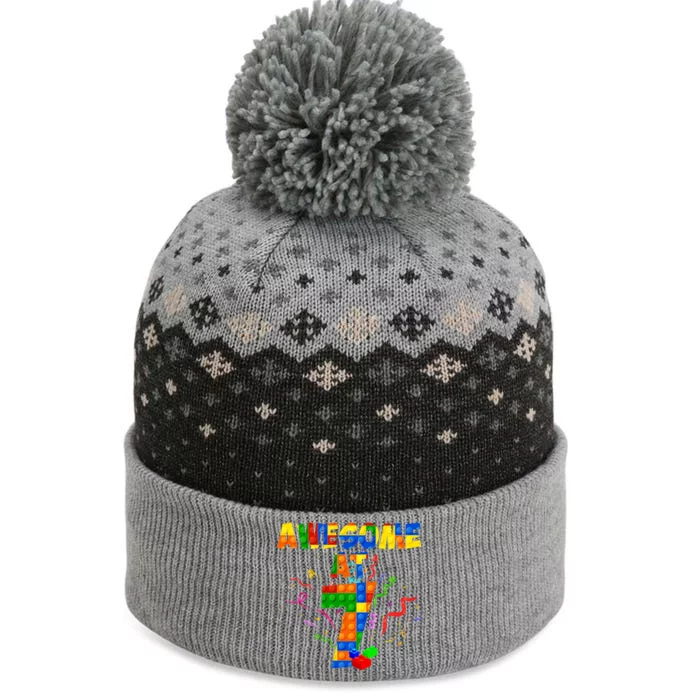 Awesome At 7 Cute Birthday Building Blocks The Baniff Cuffed Pom Beanie