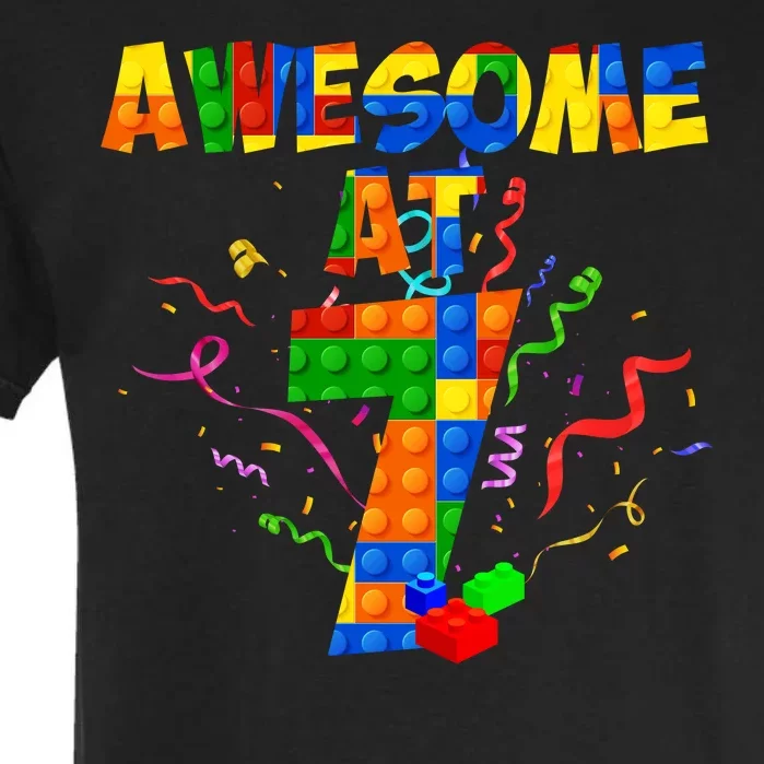 Awesome At 7 Cute Birthday Building Blocks Garment-Dyed Heavyweight T-Shirt