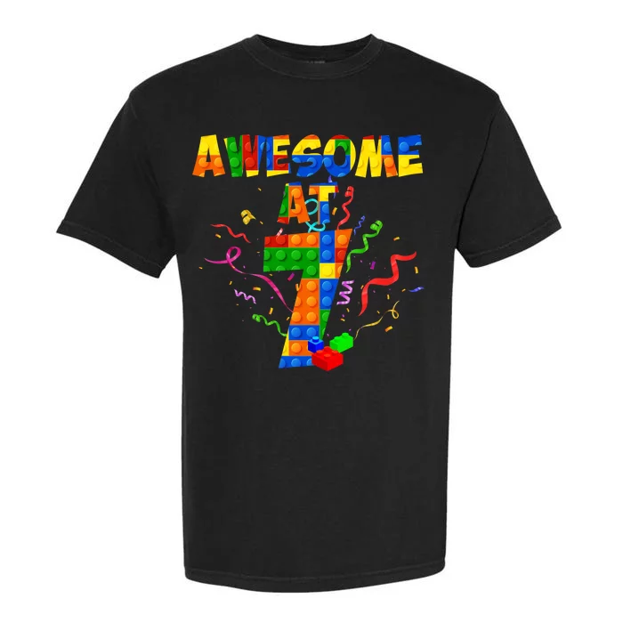 Awesome At 7 Cute Birthday Building Blocks Garment-Dyed Heavyweight T-Shirt