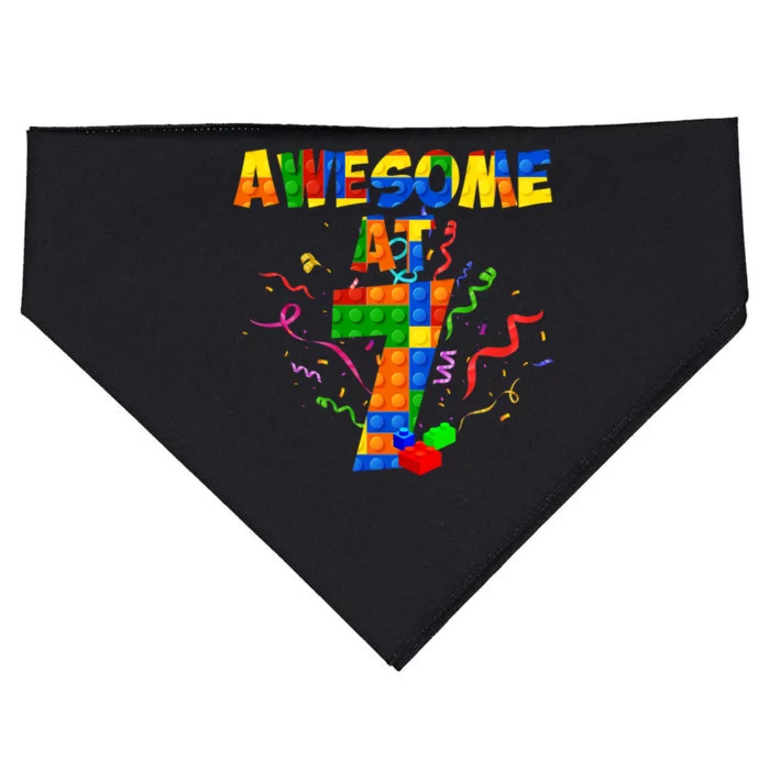 Awesome At 7 Cute Birthday Building Blocks USA-Made Doggie Bandana