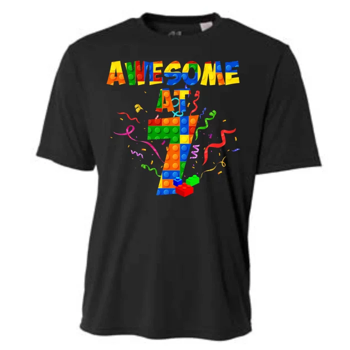 Awesome At 7 Cute Birthday Building Blocks Cooling Performance Crew T-Shirt