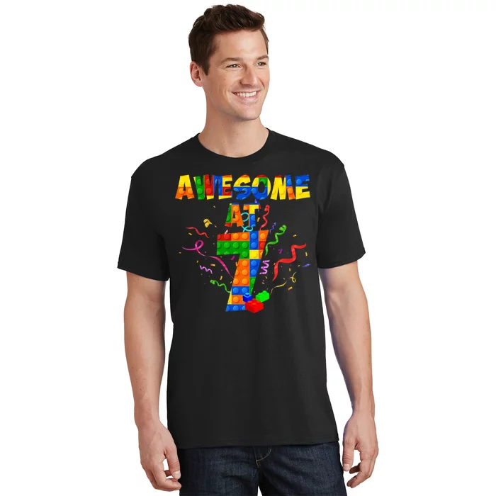 Awesome At 7 Cute Birthday Building Blocks T-Shirt