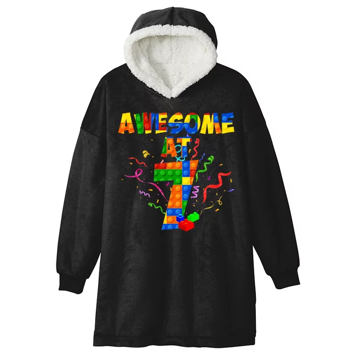 Awesome At 7 Cute Birthday Building Blocks Hooded Wearable Blanket