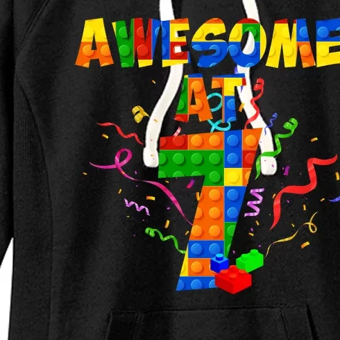 Awesome At 7 Cute Birthday Building Blocks Women's Fleece Hoodie