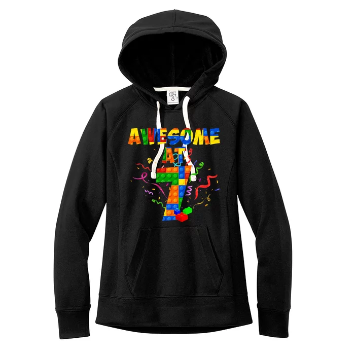 Awesome At 7 Cute Birthday Building Blocks Women's Fleece Hoodie