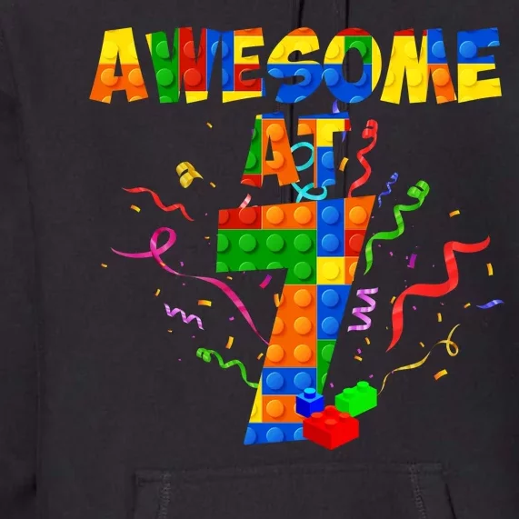 Awesome At 7 Cute Birthday Building Blocks Premium Hoodie