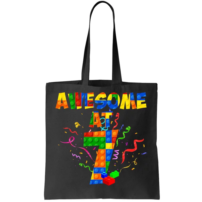 Awesome At 7 Cute Birthday Building Blocks Tote Bag