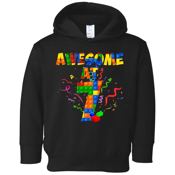 Awesome At 7 Cute Birthday Building Blocks Toddler Hoodie