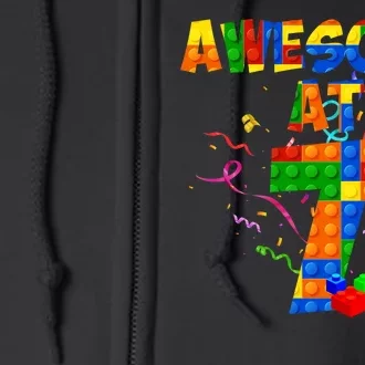 Awesome At 7 Cute Birthday Building Blocks Full Zip Hoodie