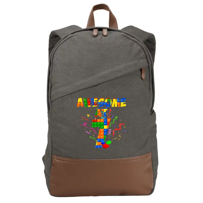 Awesome At 7 Cute Birthday Building Blocks Cotton Canvas Backpack