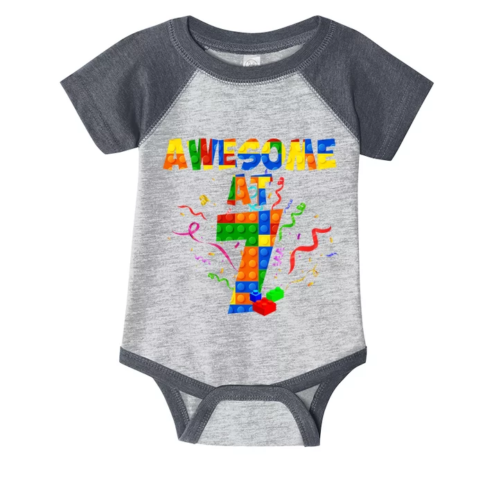 Awesome At 7 Cute Birthday Building Blocks Infant Baby Jersey Bodysuit