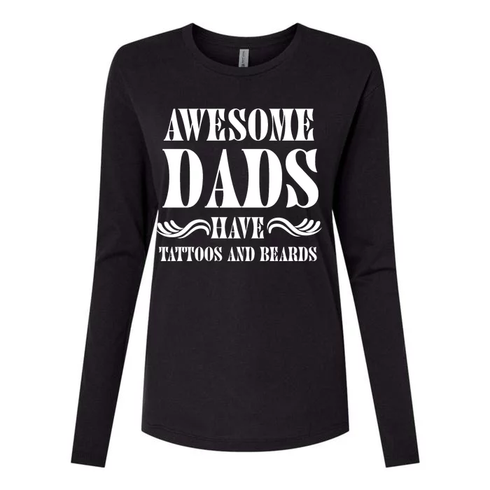 Awesome Dads Have Tattoos And Beards Funny Womens Cotton Relaxed Long Sleeve T-Shirt