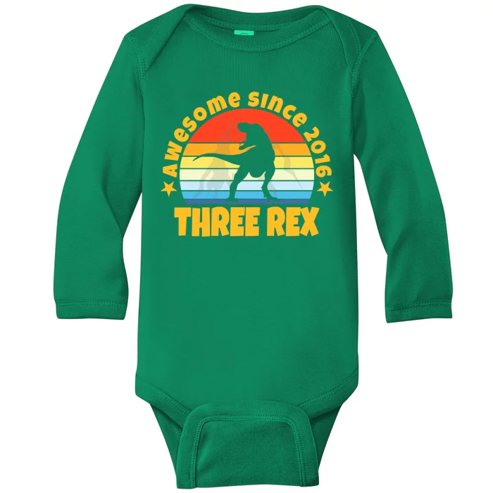 Awesome Since 2016 Three Rex Baby Long Sleeve Bodysuit