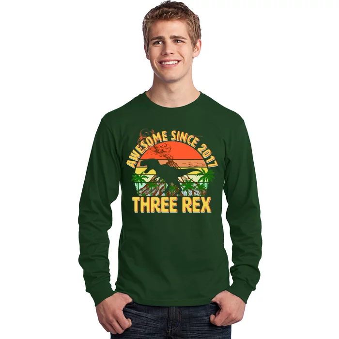 Awesome Since 2017 Tree Rex 3rd Birthday Long Sleeve Shirt