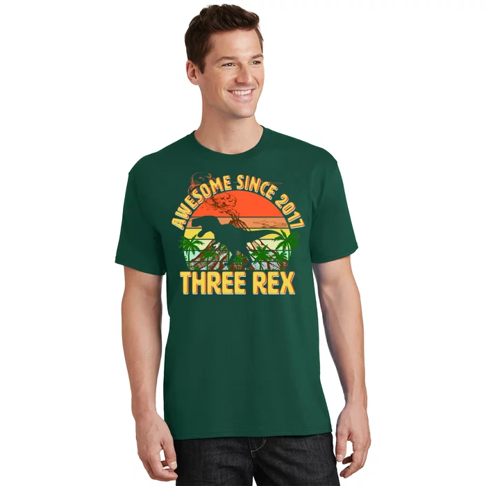 Awesome Since 2017 Tree Rex 3rd Birthday T-Shirt