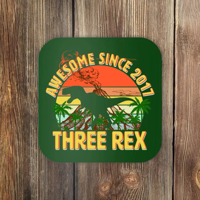 Awesome Since 2017 Tree Rex 3rd Birthday Coaster