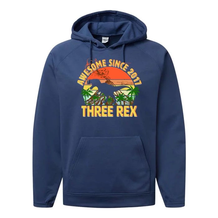 Awesome Since 2017 Tree Rex 3rd Birthday Performance Fleece Hoodie