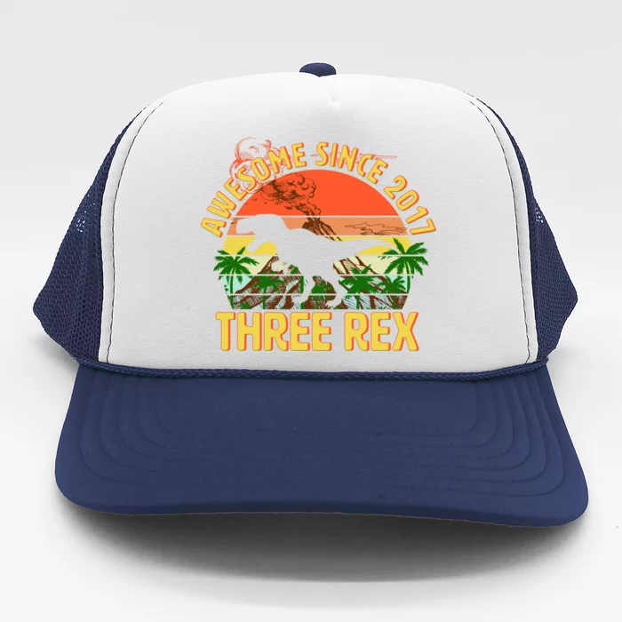 Awesome Since 2017 Tree Rex 3rd Birthday Trucker Hat