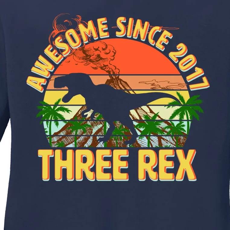 Awesome Since 2017 Tree Rex 3rd Birthday Ladies Long Sleeve Shirt