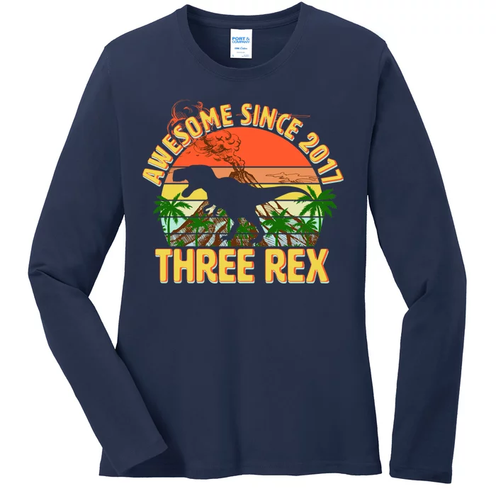 Awesome Since 2017 Tree Rex 3rd Birthday Ladies Long Sleeve Shirt