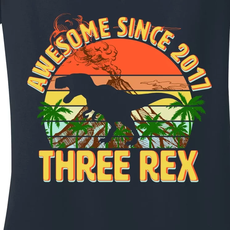 Awesome Since 2017 Tree Rex 3rd Birthday Women's V-Neck T-Shirt