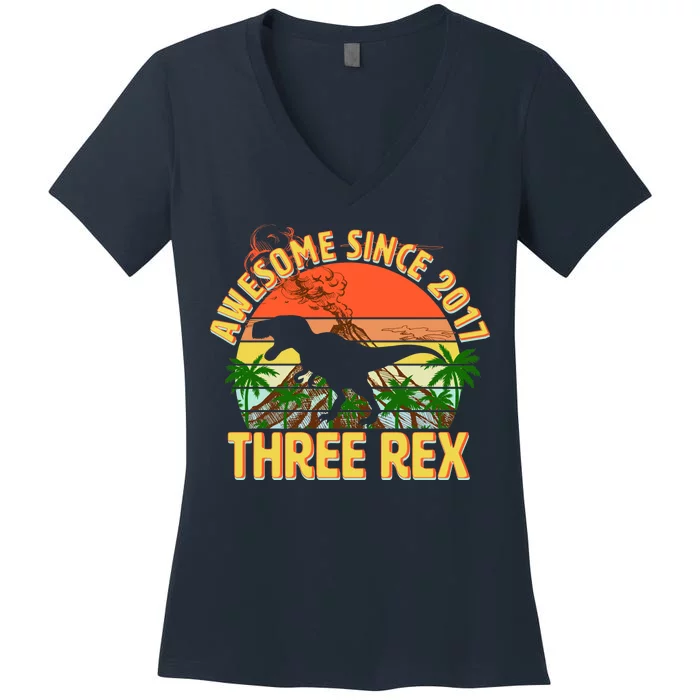 Awesome Since 2017 Tree Rex 3rd Birthday Women's V-Neck T-Shirt