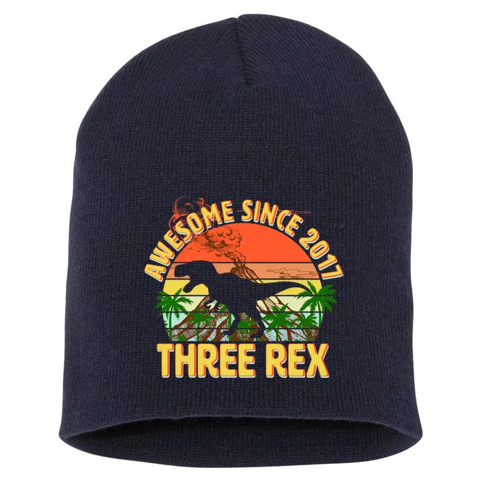 Awesome Since 2017 Tree Rex 3rd Birthday Short Acrylic Beanie