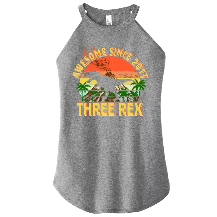 Awesome Since 2017 Tree Rex 3rd Birthday Women’s Perfect Tri Rocker Tank