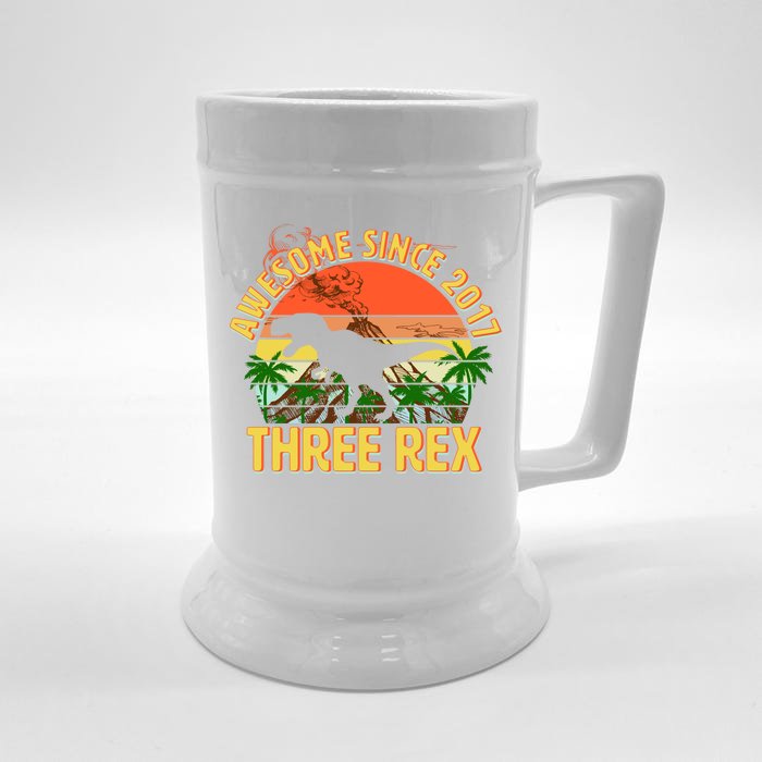 Awesome Since 2017 Tree Rex 3rd Birthday Front & Back Beer Stein