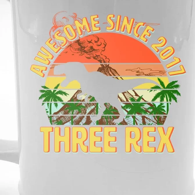 Awesome Since 2017 Tree Rex 3rd Birthday Front & Back Beer Stein