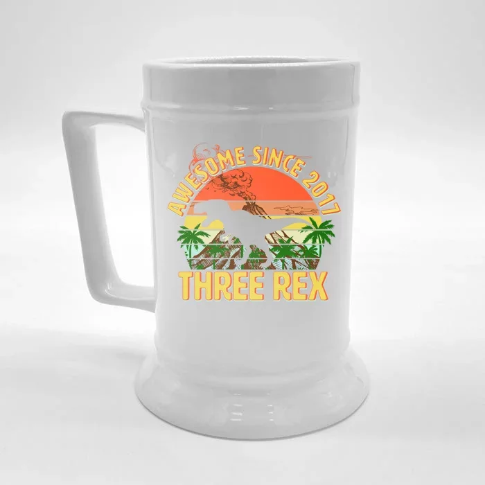 Awesome Since 2017 Tree Rex 3rd Birthday Front & Back Beer Stein