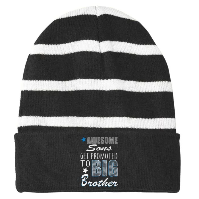 Awesome Son Promoted To Big Brother Striped Beanie with Solid Band