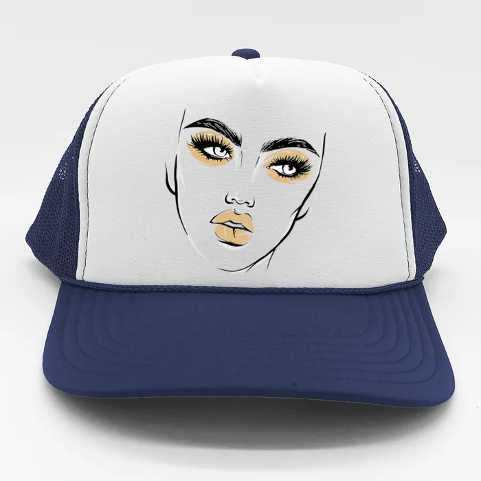 Abstract Woman Feminine Face Line Art Beauty Makeup Face Trucker Hat