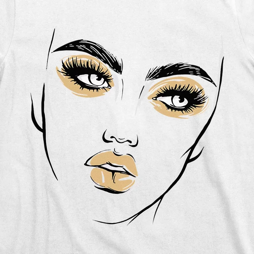 Abstract Woman Feminine Face Line Art Beauty Makeup Face T-Shirt