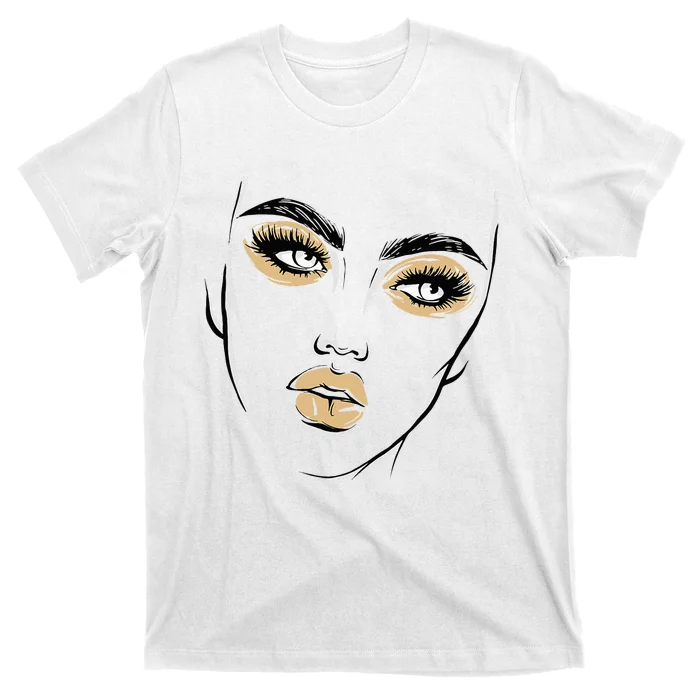 Abstract Woman Feminine Face Line Art Beauty Makeup Face T-Shirt