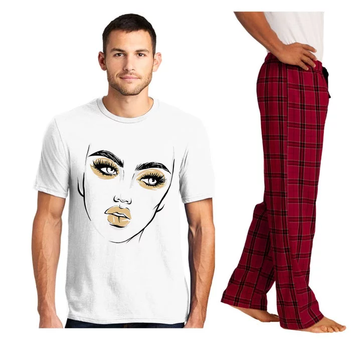 Abstract Woman Feminine Face Line Art Beauty Makeup Face Pajama Set