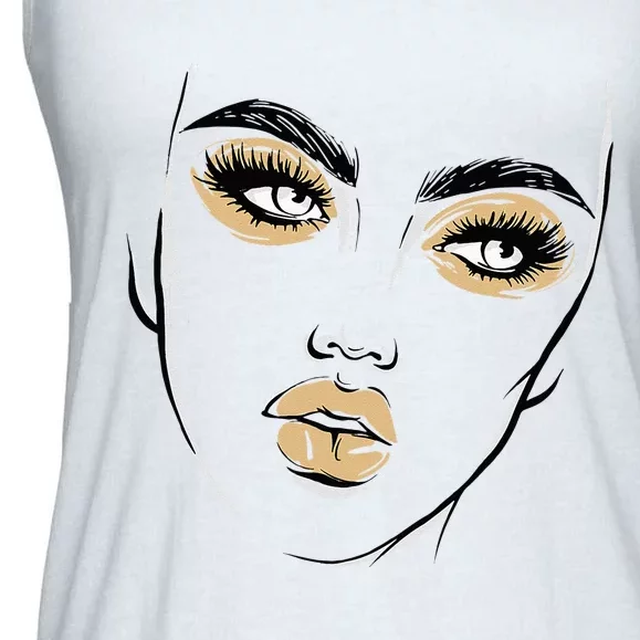 Abstract Woman Feminine Face Line Art Beauty Makeup Face Ladies Essential Flowy Tank