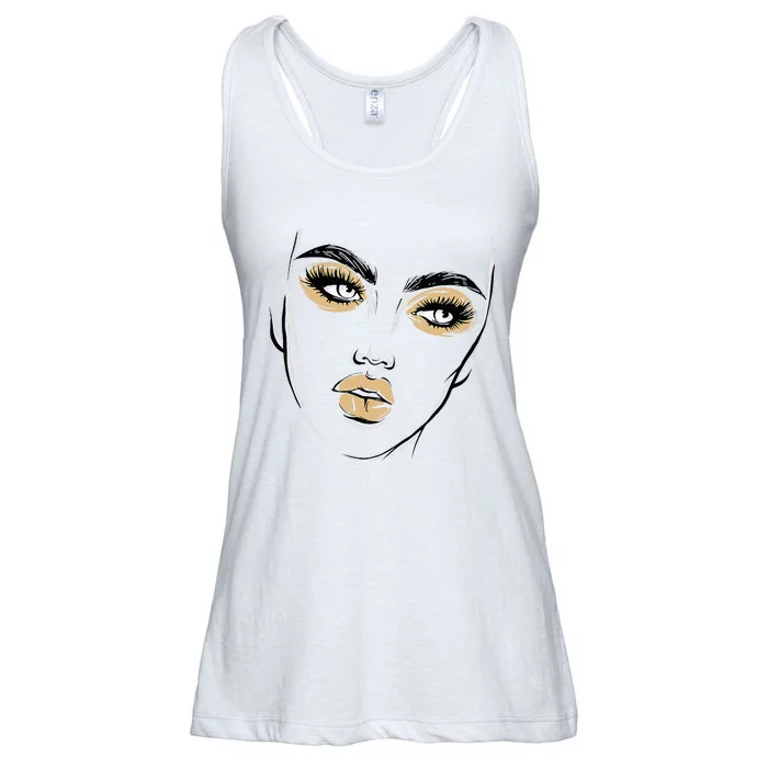 Abstract Woman Feminine Face Line Art Beauty Makeup Face Ladies Essential Flowy Tank