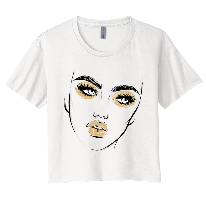 Abstract Woman Feminine Face Line Art Beauty Makeup Face Women's Crop Top Tee