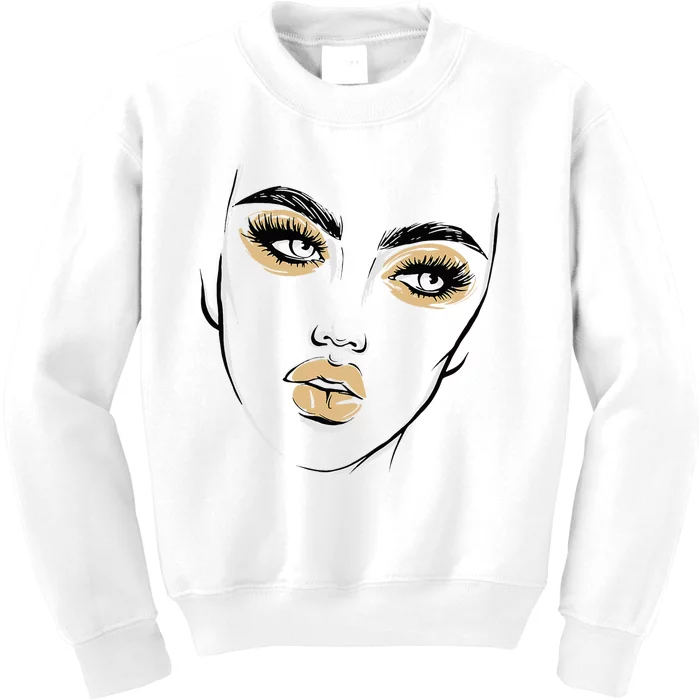 Abstract Woman Feminine Face Line Art Beauty Makeup Face Kids Sweatshirt